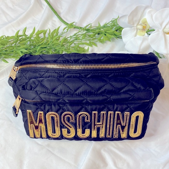Moschino Handbags - Moschino Black & Gold Quilted Nylon Belt Bag